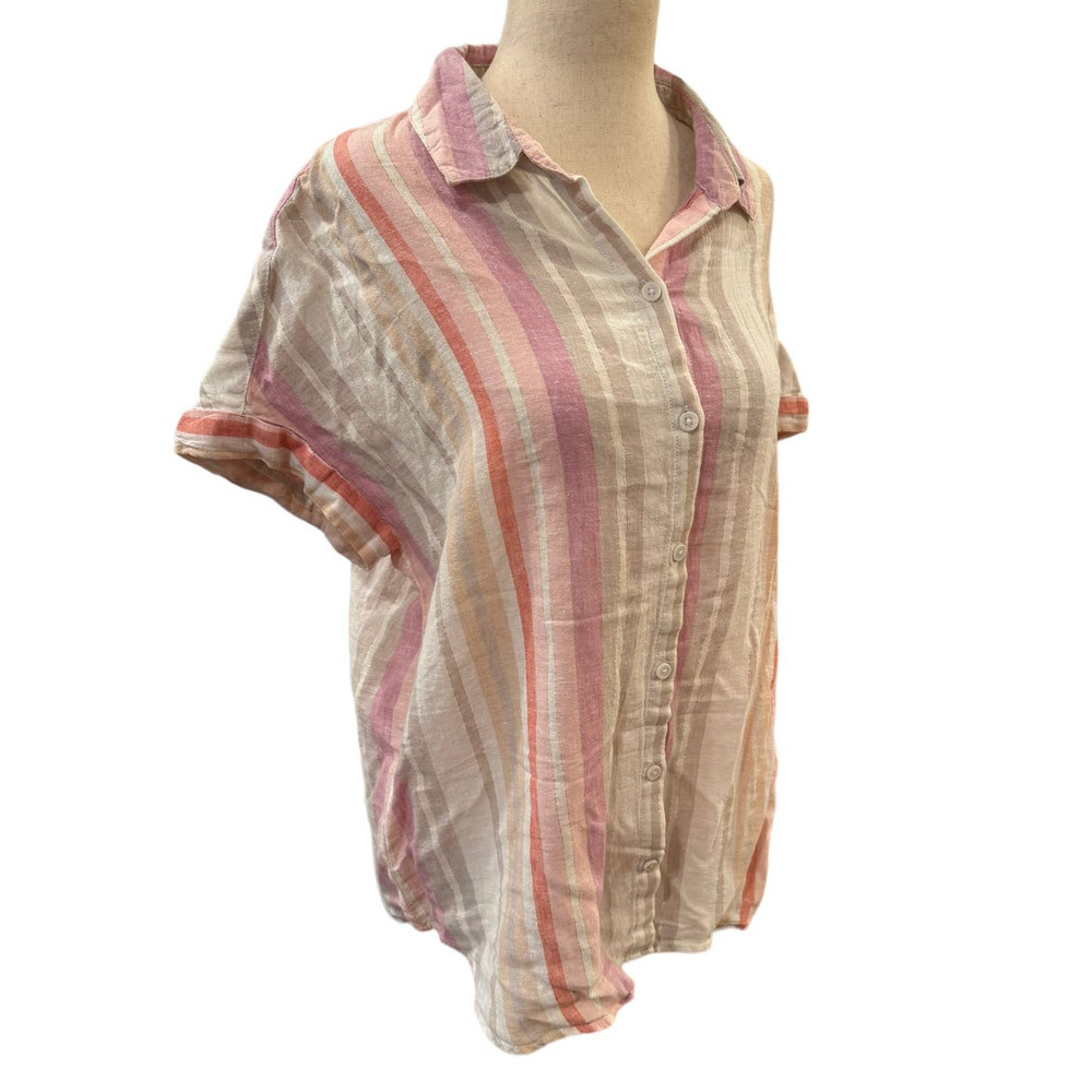 beachlunchlounge Linen Striped Button Down Shirt - Size M - Picture 2 of 8